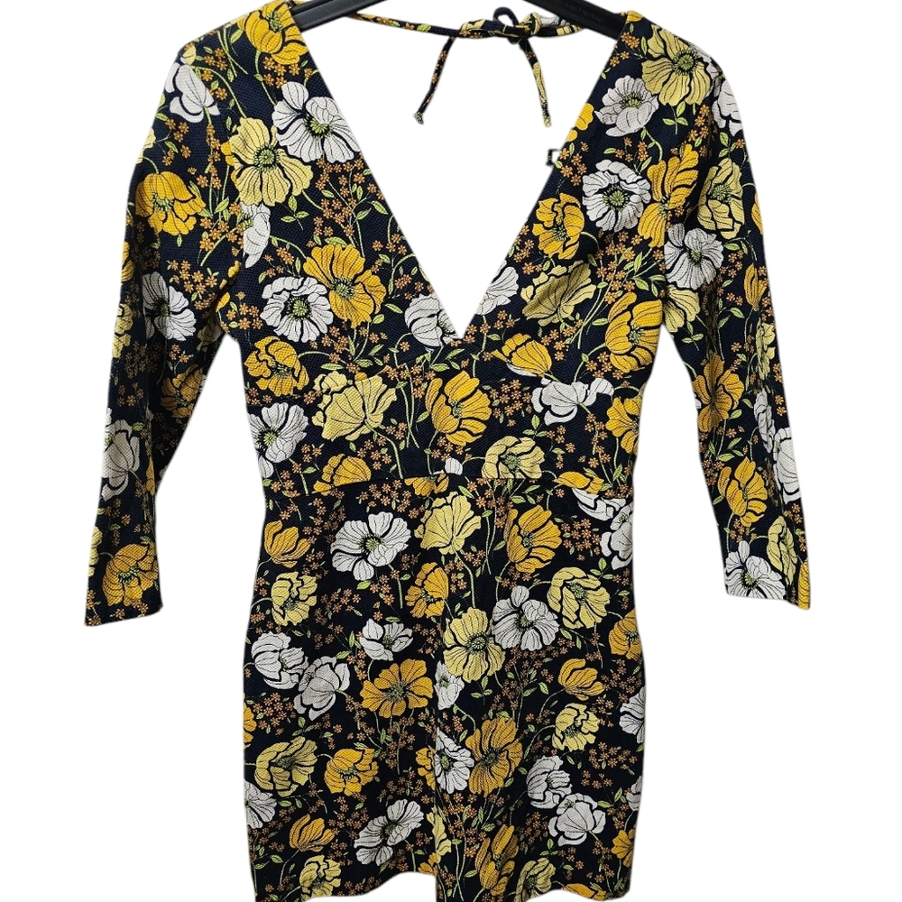 Zara Multicolor Floral 3/4 Sleeve Backless Dress Size Medium
